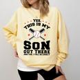 Yes This Is My Son Out There Baseball Mom Comfort Colors Sweatshirt Blue Spruce