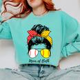 Baseball Mom Softball Mom Of Both Messy Bun Mother's Day Comfort Colors Sweatshirt Butter Baseball Mom Softball Mom Of Both Messy Bun Mother's Day Comfort Colors Sweatshirt Butter