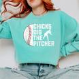 Chicks Dig The Pitcher Baseball Comfort Colors Sweatshirt Butter