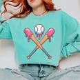 Dripping Pink Baseball Crossed Bats Summer Comfort Colors Sweatshirt Butter