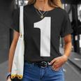 1 数字 シンプル 番号 ユニフォーム ナンバー 大きな文字【ホワイト／白 文字】スポーツ 野球 サッカー 部活 Tシャツ 彼女への贈り物
