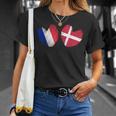 France Danemark Coeur Drapeau Français Danois Drapeau Grunge Coeur T-Shirt Cadeaux pour elle