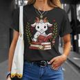 Goat Reading Book Graphic Goat With Book Floral T-Shirt Gifts for Her