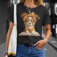 Puppy Open Book Reading Dog Lover Graphic Portrait Round T-Shirt Gifts for Her