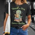 Women's Unearth a Story Triceratops Dinosaur Reading Books Cute Dino T-Shirt Gifts for Her
