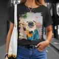 アロハ ハワイアン 犬 パグ ウクレレ ビーチ ファニー Tシャツ 彼女への贈り物