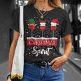 クリスマススピリット 赤ワイングラス サンタクロース エルフ トナカイ Tシャツ 彼女への贈り物