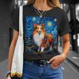 シュールな星月夜シェルティドッグ Tシャツ 彼女への贈り物