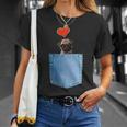 ジーンズポケット付きシャツ パグ犬とハート犬のモチーフ Tシャツ 彼女への贈り物