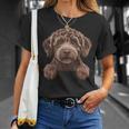ブラウン ラブラドゥードル かわいい 覗き見 落書き 子犬 犬 長袖tシャツ Tシャツ 彼女への贈り物