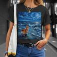ペンブローク ウェールズ コーギー 犬 星月夜 ビーチ アートワーク Tシャツ 彼女への贈り物