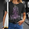 マーライオンのお土産デザインのシンガポールシティスカイライン Tシャツ 彼女への贈り物