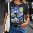 星月夜リメイクとミックスされた神奈川の大波 長袖tシャツ Tシャツ 彼女への贈り物