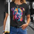 水彩のカラフルなアメリカン ピット ブル テリア犬 Tシャツ 彼女への贈り物