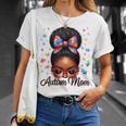 Autism Mom Afro Black Autism Awareness Messy Bun T-Shirt Gifts for Her