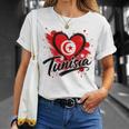 I Love Tunisia 旅行旗 ハート ツーリスト バケーション デザイン Tシャツ 彼女への贈り物