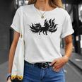 九尾の狐 キツネ 妖怪 和風 水墨画 シルエット Tシャツ 彼女への贈り物