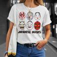 日本のお面 デフォルメ イラスト 和風ポップデザイン Japanese Masks アート Tシャツ 彼女への贈り物