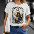 日本の浮世絵 黒子猫 鬼 マスク 魚 ハッピーチャンス アート Tシャツ 彼女への贈り物