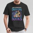 Easily Distracted By Dragons Fantasy Book Reading T-Shirt Unique Gifts