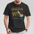 Fabulous Queen 91歳の誕生日クルーパーティ隊のお祝い 長袖tシャツ Tシャツ 面白い贈り物