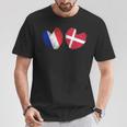 France Danemark Coeur Drapeau Français Danois Drapeau Grunge Coeur T-Shirt Cadeaux drôles