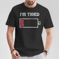 I'm Tired Low Battery 空の電話シンボル Tシャツ 面白い贈り物