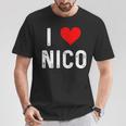 I Love Nico ハート アンティーク調 Tシャツ 面白い贈り物