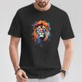 Strong Regal Lion Magestic Lion クールカラフルライオンステンシル Tシャツ 面白い贈り物