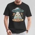 Ufo エイリアン 食べるピザ誘拐 面白い食べ物愛好家 Tシャツ 面白い贈り物