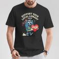 Women's Support Your Local Library Staff Retro Book Mascot T-Shirt Unique Gifts