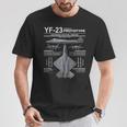 Yf-23ステルス戦闘機ミリタリージェットスペックインフォグラフィック Tシャツ 面白い贈り物