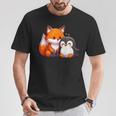 かわいいキツネとペンギンのデザイン Tシャツ 面白い贈り物