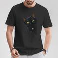 こっそり猫 物陰からじっと見つめる黒猫デザイン 長袖tシャツ Tシャツ 面白い贈り物