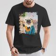 アロハ ハワイアン 犬 パグ ウクレレ ビーチ ファニー Tシャツ 面白い贈り物