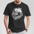オオカミの絵 プリント 神秘的なオオカミの森 月 遠吠え Tシャツ 面白い贈り物