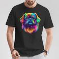 カラフル ペキニーズ犬の顔 かわいい 子犬好き 男性 女性 黒 Tシャツ 面白い贈り物