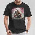 サムライ アフロ アフリカ 瞑想 桜の下 Tシャツ 面白い贈り物