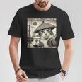サムライ 猫 すすり茶 東京タワー 和 Tシャツ 面白い贈り物