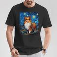 シュールな星月夜シェルティドッグ Tシャツ 面白い贈り物