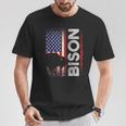 ハンティング アメリカンバイソン クリエイティブ ユーズド加工 アメリカ国旗 ハンター Tシャツ 面白い贈り物