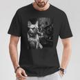 フレンチブルドッグ 喫煙犬 ライター モノクロアート 長袖tシャツ Tシャツ 面白い贈り物