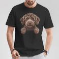 ブラウン ラブラドゥードル かわいい 覗き見 落書き 子犬 犬 長袖tシャツ Tシャツ 面白い贈り物