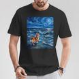 ペンブローク ウェールズ コーギー 犬 星月夜 ビーチ アートワーク Tシャツ 面白い贈り物