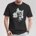 マグノリアの花と美しい猫 Tシャツ 面白い贈り物
