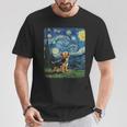 ヨークシャーテリア ハウリングムーン 星月夜 ゴッホ 面白い Tシャツ 面白い贈り物
