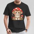 ヴィンテージ猫とキノコの帽子かわいいコテージコア美学 Tシャツ 面白い贈り物