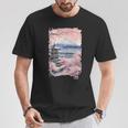 富士山 日本 桜 ヴィンテージ アニメ アート ピンク Tシャツ 面白い贈り物
