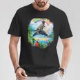 恐竜 ライディング イルカ レインボー イルカ Tシャツ 面白い贈り物