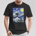 星月夜リメイクとミックスされた神奈川の大波 Tシャツ 面白い贈り物
